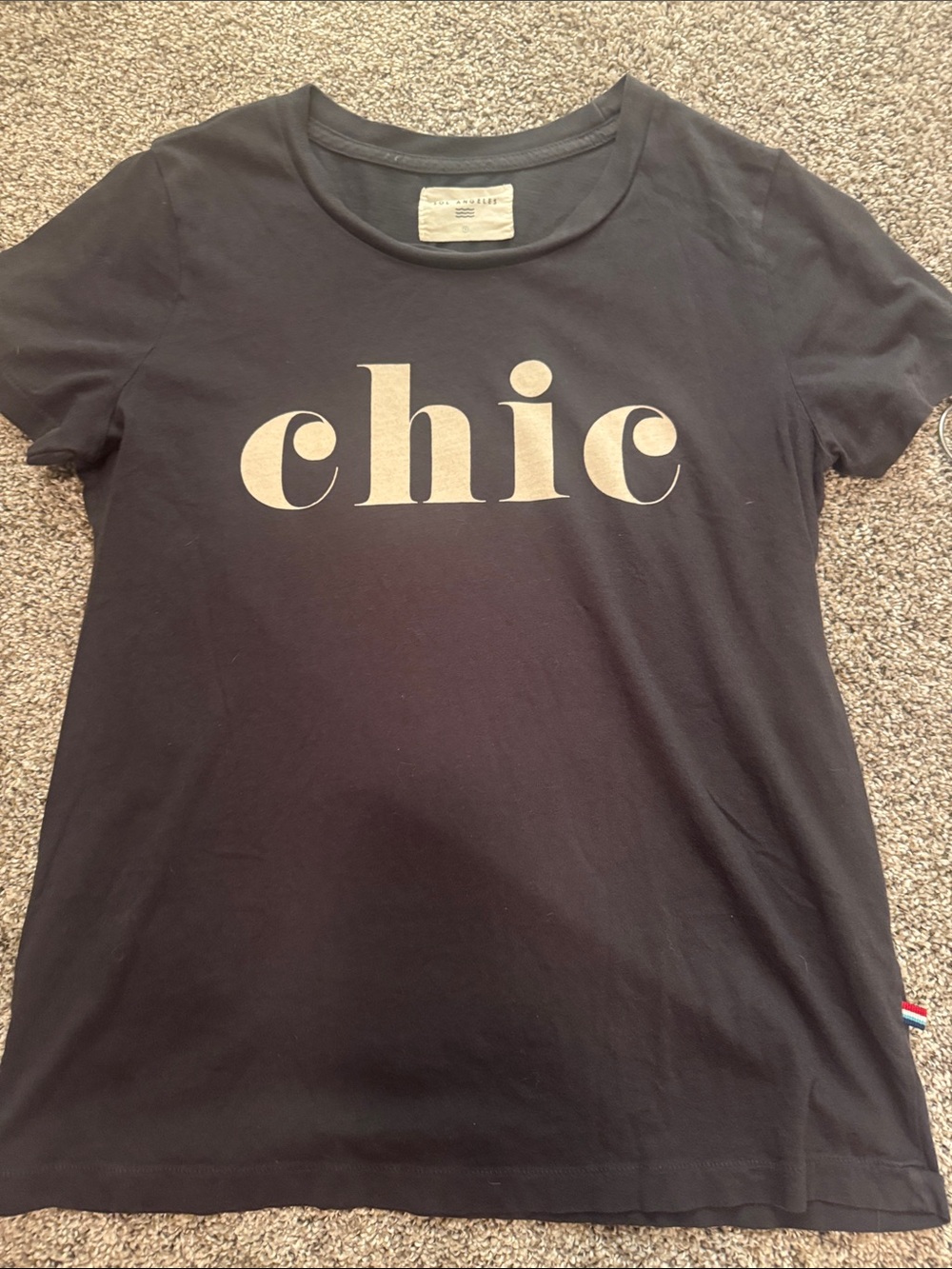 Sol Angeles Black 'chic' Short Sleeve Tee with Cream Print